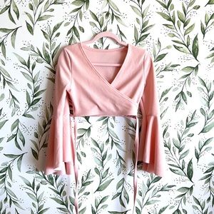 Flounce Sleeve Pink Crop Top